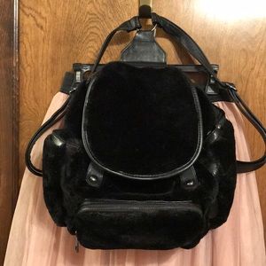 Topshop Faux ❌🐑 Fleece Black Backpack Purse